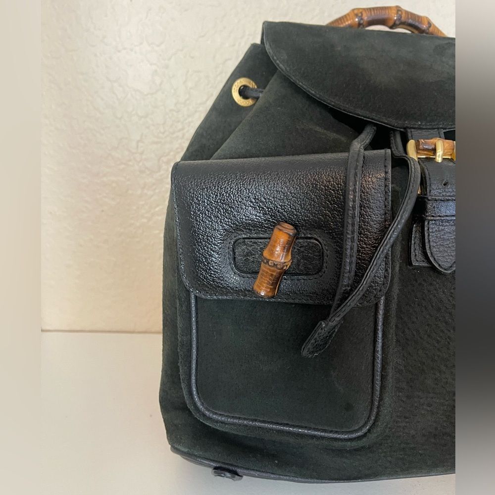 Gucci Black Suede Backpack with Bamboo Details - Picture 5 of 15